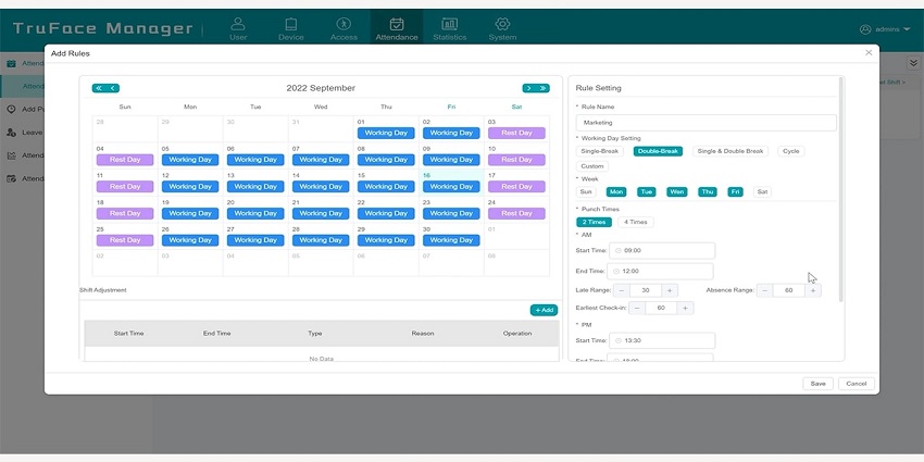 Configure time and attendance rules in an access control management platform