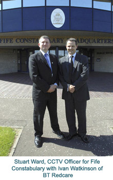 Stuart Ward, CCTV Officer for Fife Constabulary with Ivan Watkinson of BT Redcare