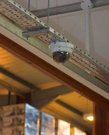 One of the AXIS IP dome cameras within the warehouse