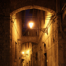 Street at night in low lighting conditions