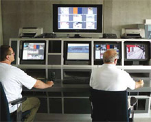 The stadium's control room, where images from the network cameras are constantly monitored