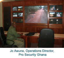 Jo Awune, Operations Director at Pro Security Ghana inside a CCTV & surveillance control room built by Pro Security Ghana