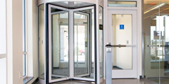 Boon Edam Tourlock security revolving door installed at Martin’s Famous Pastry Shoppe corporate office in Pennsylvania