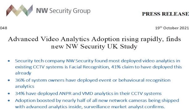 Advanced video analytics adoption rapidly rising in CCTV systems across UK’s businesses, as per NW Security report
