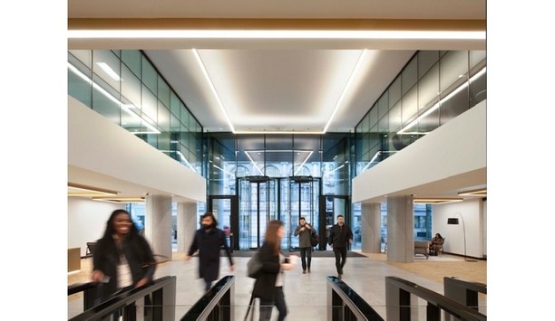 London’s Riverscape office building upgrades to Boon Edam Crystal TQ revolving doors and Lifeline Speedlane Swing optical turnstiles