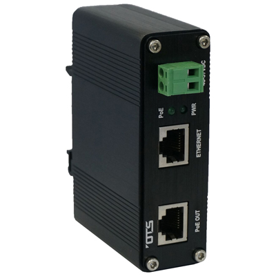 OT Systems ET-INJ30 hardened Gigabit 1-port Ethernet input + 1-port PoE+ output injector