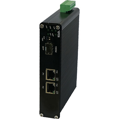 OT Systems ET2212PpH-S-DR hardened self-configured 2-port 10/100/1000Base-TX(PoE+) + 1-port 1000Base-FX SFP Ethernet switch