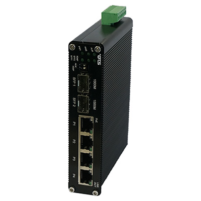 OT Systems ET4222Pp-S-DR industrial IP CCTV self-configured 4-port 10/100/1000Base-TX (PoE+) + 2-port 1000Base-FX SFP Ethernet switch