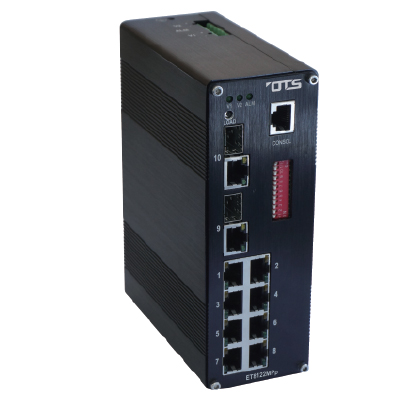 OT Systems ET8122MPp-S-DR industrial web-smart 8-port 10/100Base-TX (PoE+) Ethernet switch